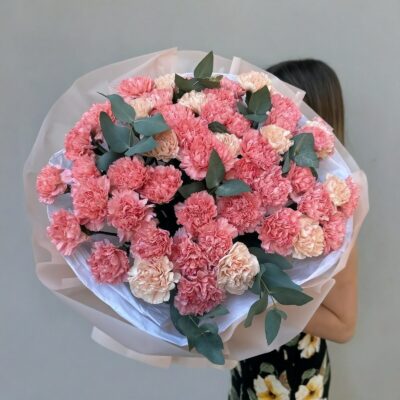 Carnations and eucalyptus