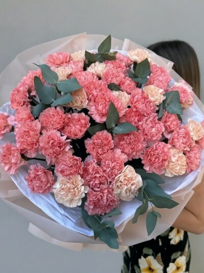 Carnations and eucalyptus